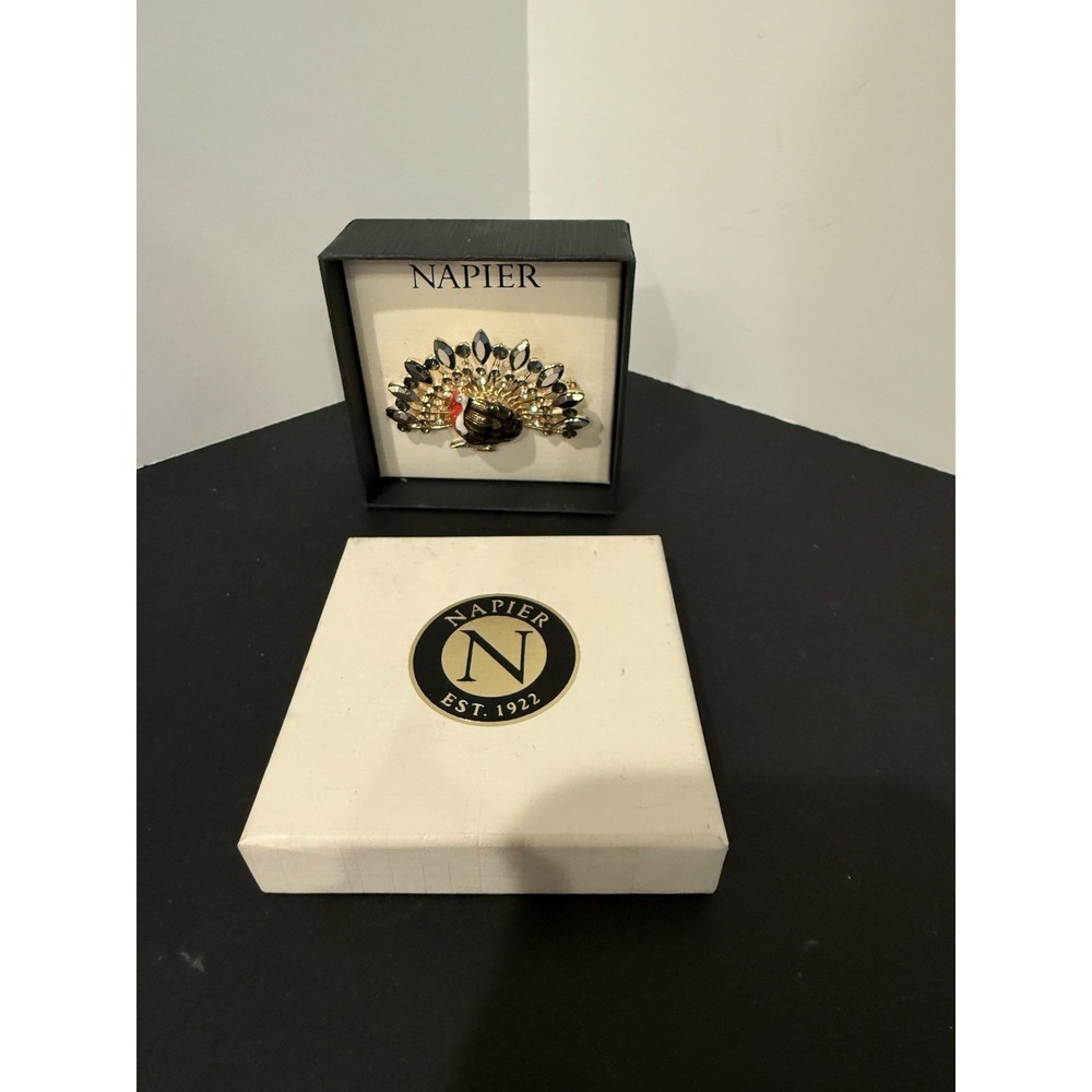 NEW Napier Fall Turkey Pin Brooch Enamel Rhinestone GoldTone Thanksgiving IN BOX